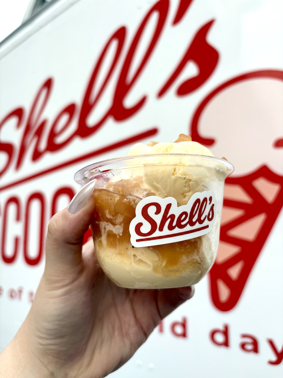Shell's Scoops branded ice cream sundae served from the Everett ice cream truck